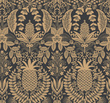 Rifle Paper Co. Pineapple Damask Black Wallpaper Rifle Paper Co. 3rd Edition Covers about 60.8 square feet Unpasted 25.25-in repeat, straight match 27-in by 27-ft long roll - My Fabric Connection - Rifle Paper Co. Pineapple Damask Black Wallpaper Rifle Paper Co. 3rd Edition Covers about 60.8 square feet Unpasted 25.25-in repeat, straight match 27-in by 27-ft long roll - My Fabric Connection -