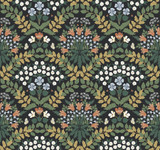 Rifle Paper Co. Bramble Black & Green Wallpaper Rifle Paper Co. Second Edition Covers about 60.8 square feet Unpasted 25.25-in repeat, straight match 27-in by 27-ft long roll - My Fabric Connection -