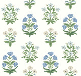 Rifle Paper Co. Mughal Rose White & Purple Wallpaper Rifle Paper Co. Second Edition Covers about 60.8 square feet Unpasted 25.25-in repeat, straight match 27-in by 27-ft long roll - My Fabric Connection -