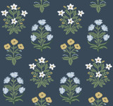 Rifle Paper Co. Mughal Rose Blue & Purple Wallpaper Rifle Paper Co. Second Edition Covers about 60.8 square feet Unpasted 25.25-in repeat, straight match 27-in by 27-ft long roll - My Fabric Connection -