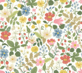 Rifle Paper Co. Strawberry Fields White & Red Wallpaper Rifle Paper Co. Second Edition Covers about 60.8 square feet Unpasted 24-in repeat, straight match 27-in by 27-ft long roll - My Fabric Connection -