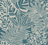 York Wallcoverings Jungle Leaves Teal Wallpaper Silhouettes Covers about 60.8 square feet Unpasted 25.25-in repeat, straight match 27-in by 27-ft long roll - My Fabric Connection -