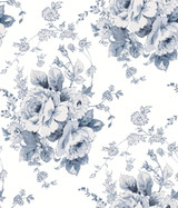 York Wallcoverings Heritage Rose Navy & White Wallpaper Simply Farmhouse Covers about 56.4 square feet Unpasted 24-in repeat, straight match 20.5-in by 33-ft long roll - My Fabric Connection - York Wallcoverings Heritage Rose Navy & White Wallpaper Simply Farmhouse Covers about 56.4 square feet Unpasted 24-in repeat, straight match 20.5-in by 33-ft long roll - My Fabric Connection -