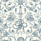 York Wallcoverings Deep Sea Toile Blue Wallpaper Tailored Covers about 56.4 square feet Prepasted 20.5-in repeat, straight match 20.5-in by 33-ft long roll - My Fabric Connection - York Wallcoverings Deep Sea Toile Blue Wallpaper Tailored Covers about 56.4 square feet Prepasted 20.5-in repeat, straight match 20.5-in by 33-ft long roll - My Fabric Connection -