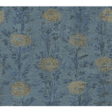 Ronald Redding French Marigold Blue & Gold Wallpaper Tea Garden Covers about 60.8 square feet Unpasted 24-in repeat, straight match 27-in by 27-ft long roll - My Fabric Connection -