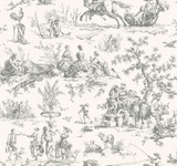 York Wallcoverings Seasons Toile Grey Wallpaper Toile Resource Library Covers about 60.8 square feet Prepasted 25.25-in repeat, drop match 27-in by 27-ft long roll - My Fabric Connection -
