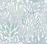 York Wallcoverings Coral Leaves Blue & Aqua Wallpaper Toile Resource Library Covers about 60.8 square feet Unpasted 25.25-in repeat, straight match 27-in by 27-ft long roll - My Fabric Connection - York Wallcoverings Coral Leaves Blue & Aqua Wallpaper Toile Resource Library Covers about 60.8 square feet Unpasted 25.25-in repeat, straight match 27-in by 27-ft long roll - My Fabric Connection -