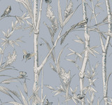 York Wallcoverings Bambou Toile Sky Blue Wallpaper Toile Resource Library Covers about 60.8 square feet Unpasted 25.25-in repeat, drop match 27-in by 27-ft long roll - My Fabric Connection -