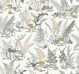 York Wallcoverings Mushroom Garden Toile Neutral & Gold Wallpaper Toile Resource Library Covers about 60.8 square feet Unpasted 25.25-in repeat, drop match 27-in by 27-ft long roll - My Fabric Connection -