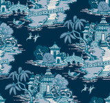 York Wallcoverings Pagoda And Sampan Scenic Navy Wallpaper Toile Resource Library Covers about 60.8 square feet Unpasted 25.25-in repeat, straight match 27-in by 27-ft long roll - My Fabric Connection - York Wallcoverings Pagoda And Sampan Scenic Navy Wallpaper Toile Resource Library Covers about 60.8 square feet Unpasted 25.25-in repeat, straight match 27-in by 27-ft long roll - My Fabric Connection -