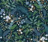 Rifle Paper Co. Peacock Garden Navy Peel & Stick Wallpaper P&S Rifle Paper 3 Covers about 45 square feet Peel & Stick 24-in repeat, straight match 27-in by 20-ft long roll - My Fabric Connection -