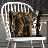 Mind the Gap Pillow Barbados Anthracite Linen Cushion TROPICAL MOOD 100% Linen Made in United Kingdom Black fringes on two sides 20 x 20 in - My Fabric Connection -