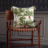 Mind the Gap Pillow Seafood Bar Cushion THE TROPICAL COTTAGE 100% Linen Made in United Kingdom / Romania Golden tassels 20 x 20 in - My Fabric Connection -