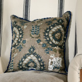 FLOURISH Linen Cushion (LC40087) by Mind The Gap Designer Pillows | LC40087 | TRANSYLVANIAN ROOTS | 20 x 20 in | Blue, Grey, Taupe | Fabric Carolina | https://www.fabriccarolina.com/