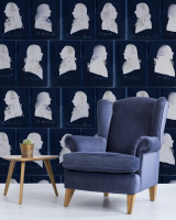 DUTCH PORTRAITS Blue Wallpaper (WP20186) by Mind The Gap Designer Wallpaper | WP20186 | PREMIUM DESIGNER WALLPAPER COLLECTION | 3 rolls x 20.5 x 118.1 in | 0.52m / 20.5in | 3m / 118in | 4.65mp | 70cm / 27.6in | Blue | Non-woven | Paste the wall | 3-rolls in a box | Fabric Carolina | https://www.fabriccarolina.com/