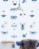 ENTOMOLOGY Blue Wallpaper (WP20235) by Mind The Gap Designer Wallpaper | WP20235 | PREMIUM DESIGNER WALLPAPER COLLECTION | 3 rolls x 20.5 x 118.1 in | 0.52m / 20.5in | 3m / 118in | 4.65mp | 300cm / 118in | Blue, Taupe | Non-woven | Paste the wall | 3-rolls in a box | Fabric Carolina | https://www.fabriccarolina.com/