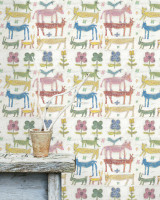 STACKED ANIMALS (WP20277) by Mind The Gap Designer Wallpaper | WP20277 | THE SUGARBOO COLLECTION | 3 rolls x 20.5 x 118.1 in | 0.52m / 20.5in | 3m / 118in | 4.65mp | 52cm / 20.5in | Blue, Green, Red, White | Non-woven | Paste the wall | 3-rolls in a box | Fabric Carolina | https://www.fabriccarolina.com/