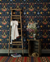 TRANSYLVANIA FOLK in Blue Wallpaper (WP20312) by Mind The Gap Designer Wallpaper | WP20312 | THE WALLPAPER COLLECTABLES | 3 rolls x 20.5 x 118.1 in | 0.52m / 20.5in | 3m / 118in | 4.65mp | 52cm / 20.5in | Blue, Red, Yellow | Textured Matte | Paste the wall | 3-rolls in a box | Fabric Carolina | https://www.fabriccarolina.com/