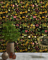 ASIAN FRUITS AND FLOWERS Anthracite Wallpaper (WP20314) by Mind The Gap Designer Wallpaper | WP20314 | THE WALLPAPER COLLECTABLES | 3 rolls x 20.5 x 118.1 in | 0.52m / 20.5in | 3m / 118in | 4.65mp | 100cm / 39.3in | Black, Green, Pink | Textured Matte | Paste the wall | 3-rolls in a box | Fabric Carolina | https://www.fabriccarolina.com/