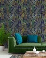GREEN SANCTUARY Anthracite Wallpaper (WP20318) by Mind The Gap Designer Wallpaper | WP20318 | THE WALLPAPER COLLECTABLES | 3 rolls x 20.5 x 118.1 in | 0.52m / 20.5in | 3m / 118in | 4.65mp | 100cm / 39.3in | Blue, Green | Textured Matte | Paste the wall | 3-rolls in a box | Fabric Carolina | https://www.fabriccarolina.com/