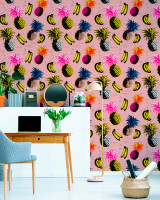 FLYING OBJECTS Pink Wallpaper (WP20376) by Mind The Gap Designer Wallpaper | WP20376 | THE WALLPAPER COLLECTABLES | 3 rolls x 20.5 x 118.1 in | 0.52m / 20.5in | 3m / 118in | 4.65mp | 52cm / 20.5in | Black, Blue, Pink, Yellow | Satin Matte | Paste the wall | 3-rolls in a box | Fabric Carolina | https://www.fabriccarolina.com/