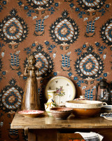 FLOURISH Sienna Wallpaper (WP20544) by Mind The Gap Designer Wallpaper | WP20544 | TRANSYLVANIAN ROOTS | 3 rolls x 20.5 x 118.1 in | 0.52m / 20.5in | 3m / 118in | 4.65mp | 70cm / 27.6in | Black, Blue, Brown, Sienna | Textured Matte | Paste the wall | 3-rolls in a box | Fabric Carolina | https://www.fabriccarolina.com/