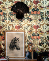 GOLDENE HENNE Wallpaper (WP20686) by Mind The Gap Designer Wallpaper | WP20686 | TYROL APRES-SKI HOME COLLECTION | 3 rolls x 20.5 x 118.1 in | 0.52m / 20.5in | 3m / 118in | 4.65mp | 70cm / 27.5in | Green, Ochre, Red, Taupe | Textured Matte | Paste the wall | 3-rolls in a box | Fabric Carolina | https://www.fabriccarolina.com/