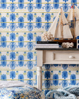 MYKONOS VILLA MOTIF White Sand Wallpaper (WP30043) by Mind The Gap Designer Wallpaper | WP30043 | SUNDANCE VILLA | 1 roll x 20.5 x 393.7 in | 0.52m / 20.5in | 10m / 393.7in | 5.20mp | 56.5cm / 22.2in | Blue, White, Yellow | Satin Matte | Paste the wall | 1-roll in a box | Fabric Carolina | https://www.fabriccarolina.com/