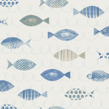 Chesapeake Key West Blue Fish Wallpaper Seaside Living Covers about 56.4 square feet 20.5-in by 33-ft long roll Prepasted 20.5 - My Fabric Connection -
