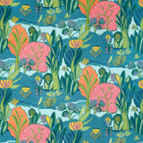 Thibaut Fabric Albero Tangerine and Turquoise F945012 Fabric U.S.A </p><p>Repeat: H: 54  in  (137.16  cm), V: 32.5  (82.55  cm) 54  in  (137.16  cm) - My Fabric Connection -