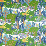 Thibaut Fabric Albero Green and Blue F945009 Fabric U.S.A </p><p>Repeat: H: 54  in  (137.16  cm), V: 32.5  (82.55  cm) 54  in  (137.16  cm) - My Fabric Connection -