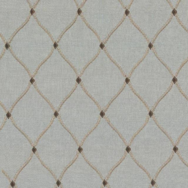 Kasmir Fabric Bluffton Porcelain 1441 100% Polyester Embroidery Contents 100% Rayon INDIA 15,000 Wyzenbeek Double Rubs H: 4 2/8 inches, V:6 1/8 inches 54 - 55 - My Fabric Connection - Kasmir