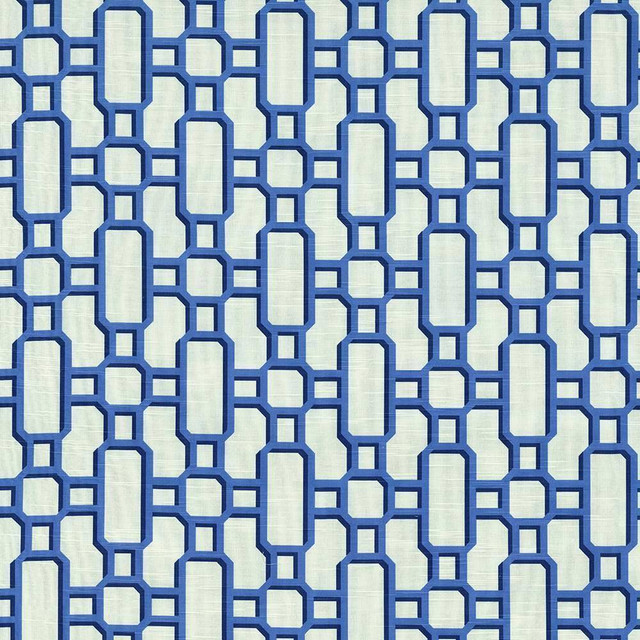Kasmir Fabric Hakkasan Fret Hyacinth 5065 100% Cotton USA 15,000 Wyzenbeek Double Rubs H: 9 inches, V:12 5/8 inches 54 - My Fabric Connection - Kasmir