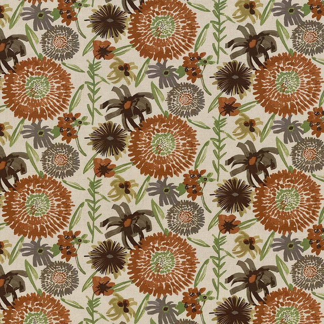 Kasmir Fabric Painterly Garden Persimmon 5079 CHINA 30,000 Martindale Cycles H: 27 inches, V:13 4/8 inches 54 - My Fabric Connection - Kasmir