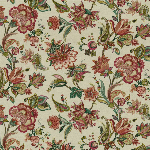 Kasmir Fabric Itzel Geranium 5155 90% Cotton 5% Flax 5% Rayon USA 15,000 Wyzenbeek Double Rubs Horizontal: 54 inches and Vertical: 26 4/8 inches 54 - My Fabric Connection -
