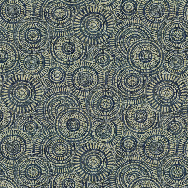 Kasmir Fabric Round We Go Indigo 5154 73% Polyester 27% Cotton CHINA 50,000 Wyzenbeek Double Rubs Horizontal: 28 4/8 inches and Vertical: 28 4/8 inches 57 - My Fabric Connection -