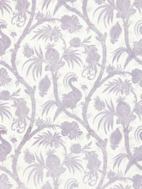 Scalamandre Fabric Balinese Peacock Linen Print Lavender SC165750002 ORIANA 67% LINEN 33% COTTON FRANCE LIGHT DUTY Horizontal: 21.625" and Vertical: 28.5" 57 - My Fabric Connection -