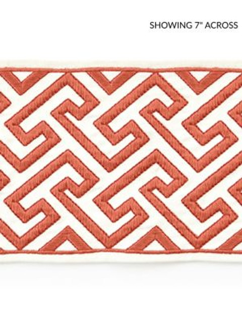 Scalamandre Trim Labyrinth Embroidered Tape Coral SCT33190003 CHINOIS CHIC 55% COTTON 45% SPUN POLYESTER INDIA LIGHT DUTY Horizontal: 2.75" and Vertical: 5.75 - My Fabric Connection -