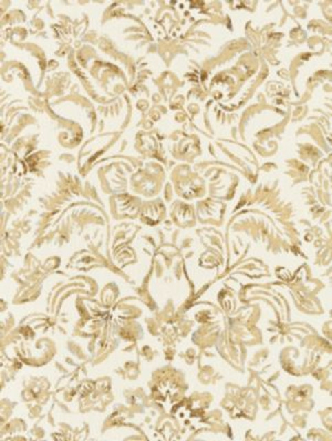 Scalamandre Fabric Mansfield Damask Print Ivory & Burnished Gold SC165980001 MODERN LUXURY 100% LINEN ITALY MEDIUM DUTY Horizontal: 32.25" and Vertical: 26.75" 54.5 - My Fabric Connection -