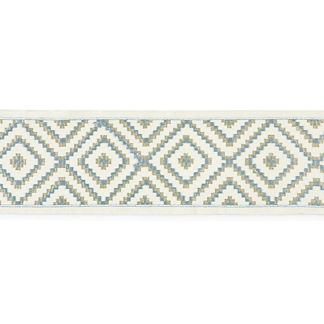 Scalamandre Trim Trim Medina Embroidered Tape/Mineral T3306-001 STOCKED AT 55% COTTON;37% VISCOSE;8% SPUN POLYESTER INDIA LIGHT DUTY Horizontal: 5" and Vertical: 5.5" - My Fabric Connection -