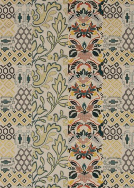 G P & J Baker Fabric Queen'S Sampler Amber/Emerald