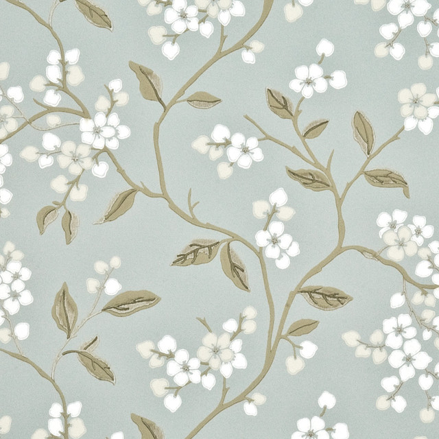 G P & J Baker Wallcovering Apple Blossom Aqua/Gilver
