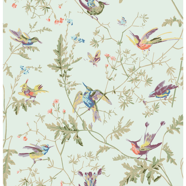 Cole & Son Fabric Hummingbirds Cotton Print Duck Egg COLE & SON CONTEMPORARY FABRICS COTTON - 100% United Kingdom LIGHT Horizontal: 18 and Vertical: 21 54 - My Fabric Connection -