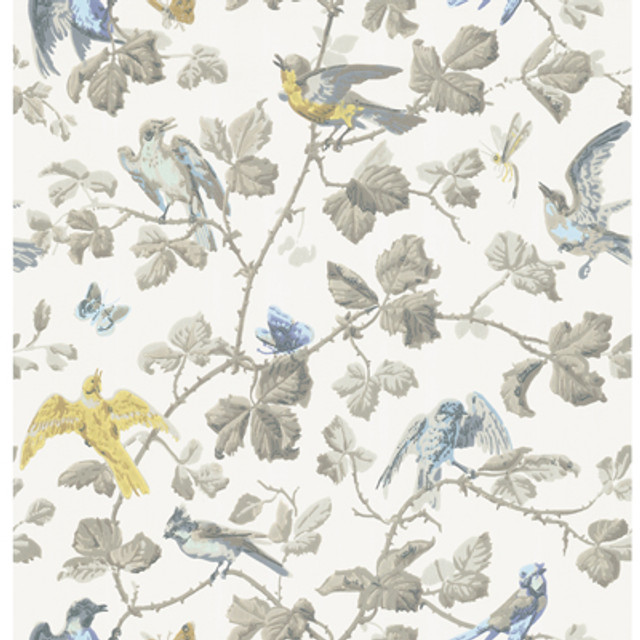 Cole & Son Wallcovering Winter Birds Yellow & Grey