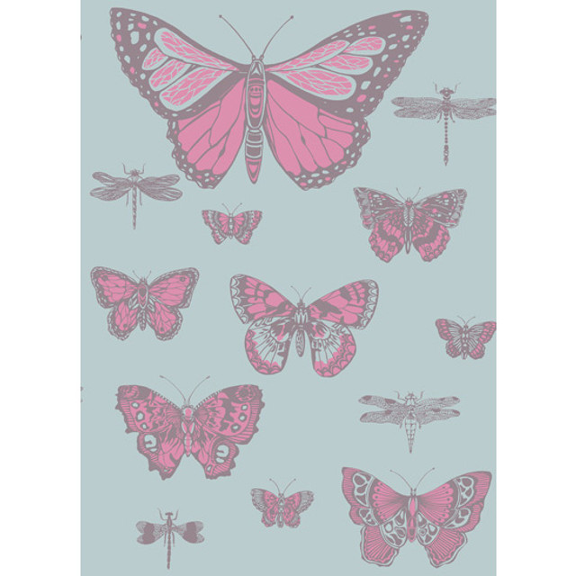 Cole & Son Wallcovering Butterflies & Dragonflies Pink On Blue