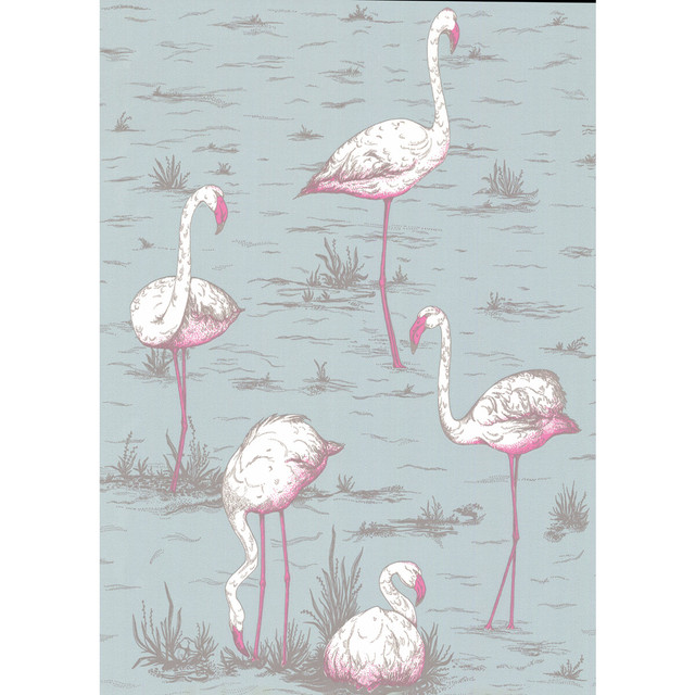 Cole & Son Wallcovering Flamingos Oale Bl COLE & SON NEW CONTEMPORARY PAPER - 100% United Kingdom - Horizontal: 21 and Vertical: 27.5 21 - My Fabric Connection -