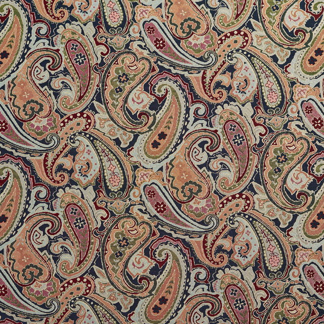 Charlotte Fabric 1971 Navy Paisley Tapestry Classics 70% Polyester, 30% Cotton Asia Exceeds 45,000 Wyzenbeek Rubs (Heavy Duty) Horizontal: 28.5" x Vertical: 15.25" 54 Inches - My Fabric Connection -