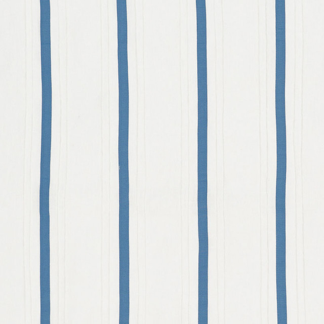 Schumacher Fabric Stripe Applique Sheer Blue 75760 Natural-Sheers 90% Linen, 10% Polyester - Horizontal: 6.5 and Vertical: - 50.75 - My Fabric Connection -
