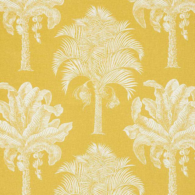 Schumacher Fabric Grand Palms Gold 178001 New-Traditional 55% Linen, 45% Cotton Wyzenbeek 15,000 Horizontal: 27 and Vertical: 25 54 - My Fabric Connection -