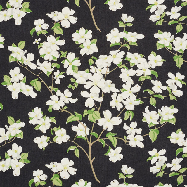 Schumacher Fabric Blooming Branch Black 177412 Schumacher-Classics 100% Linen Wyzenbeek 15,000 Horizontal: 54 and Vertical: 27 54 - My Fabric Connection -